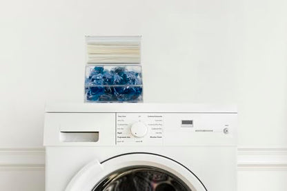 Inevibe Laundry Pod Holder & Dryer Sheet Dispenser with Lids, 2 Compartment | Acrylic Container for Storing Detergent Tablets, Clothes Pins, Dishwasher Pods for Laundry Room Organization