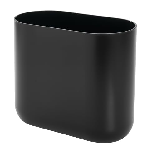 iDesign Small Slim Plastic Bathroom Trash Can, Black | Garbage Can for Bedroom, Office, Desk, Dorm