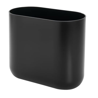 iDesign Small Slim Plastic Bathroom Trash Can, Black | Garbage Can for Bedroom, Office, Desk, Dorm
