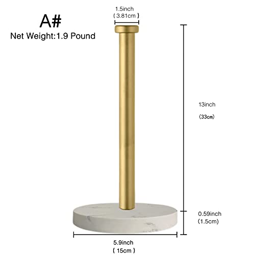 Paper Towel Holder Countertop, Standing Paper Towel Roll Holder for Kitchen Bathroom, with Weighted Marble Base for One-Handed Operation (Gold), Gold Paper Towel Holder, Marble