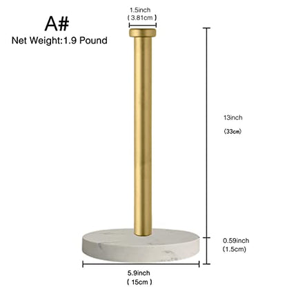 Paper Towel Holder Countertop, Standing Paper Towel Roll Holder for Kitchen Bathroom, with Weighted Marble Base for One-Handed Operation (Gold), Gold Paper Towel Holder, Marble