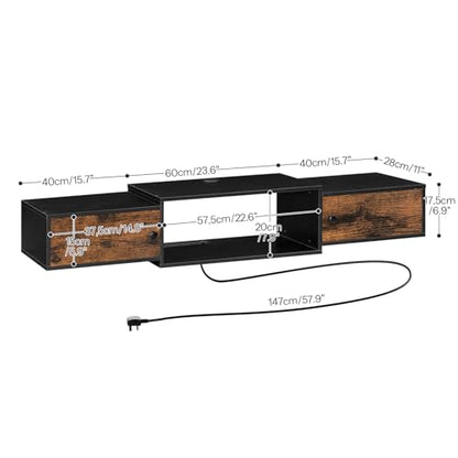 HOOBRO 55" Floating TV Stand with Power Outlet, Modern Wall Mounted Media Console Shelf Cabinet for Under TV Storage, Entertainment Center, Living Room, Bedroom, Rustic Brown and Black BF11DS01