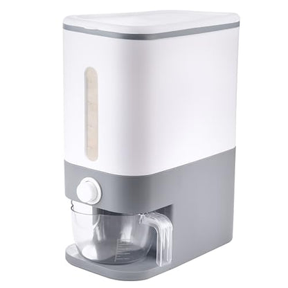 22.5-25 Lbs Gray Rice Dispenser, Rice Container with Lid, Rice Storage Container with Measuring Cup, Food Dispenser Rice Container, Storage Container for Cereal, Household Rice Bucket