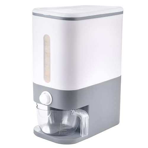 Rubtlamp 22.5-25 Lbs Gray Rice Dispenser, Rice Container with Lid, Rice Storage Container with Measuring Cup, Food Dispenser Rice Container, Storage Container for Cereal, Household Rice Bucket