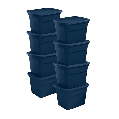 8-Pack Storage Tote, Plastic Container Bins with L... (8 Count | Marine Blue | String)