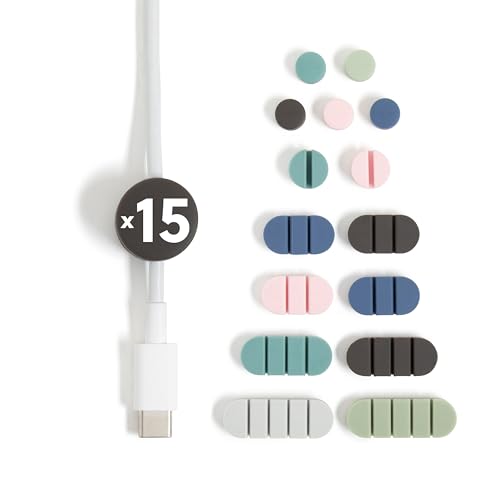 Adhesive Cord Organizers, Set of 15 Cable Clips, A... (Assorted Colors | Silicone)