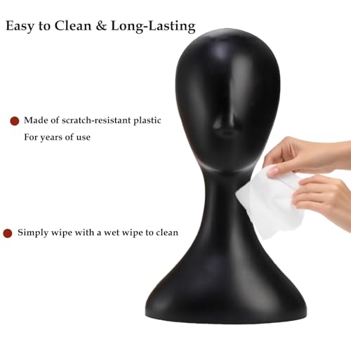 Mannequin Head 16 Inch Professional Plastic Black 1PC with Jack,Durability Multi-Purpose Women Model Wig Stand,Suitable For Displaying and Styling Wigs,Hats,Masks,Headdresses and Necklaces
