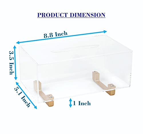 YoBa Thick Acrylic Tissue Box Holder Rectangular Clear Tissue Box Dispenser with Gold Plated Aluminum Legs for Bathroom, Kitchen, Bedroom, Office, Hotels and Restaurant