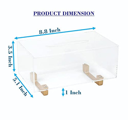 YoBa Thick Acrylic Tissue Box Holder Rectangular Clear Tissue Box Dispenser with Gold Plated Aluminum Legs for Bathroom, Kitchen, Bedroom, Office, Hotels and Restaurant