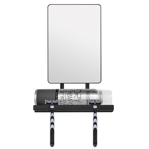 Fogless Shower Mirror, 360° Rotation Adjustable Shaving Mirror,Bathroom Shower Mirror with Multifunctional Storage Tray and Razor Holders