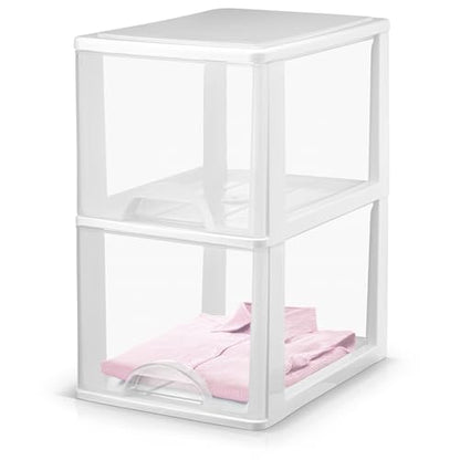Plastic Small 2-Drawer Storage Organizer, Slim Narrow, White/Clear Crafts Drawers Storage Organizer (13"H x 10"D x 7"W)