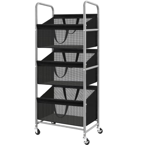 STO STO 3-Tier Vertical Rolling Laundry Hamper, Removable Bags, Black Mesh | 120L Capacity, Space-Saving Vertical Design, Rust-Resistant Steel Frame, Lockable Wheels, Ideal for Apartments & Small Spaces