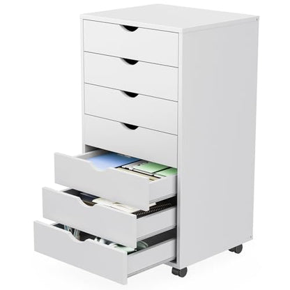 Sweetcrispy 7 Drawer Rolling Storage Cabinet with Wheels, Wood Organizer | Fits Under Desk Dresser Chest for Home Office, Bedroom, Small Place, Living Room White