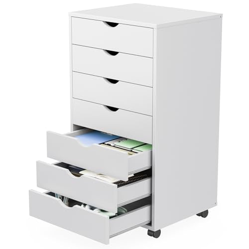 7 Drawer Rolling Storage Cabinet with Wheels, Wood... (White | Wood)