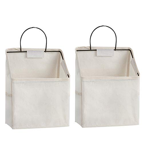 Wall-Hanging Storage Bags, Desktop Organizer Basket Cotton Linen Hanging Storage Basket for Kitchen,Bderoom,Living Room (#2 White)