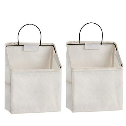 Wall-Hanging Storage Bags, Desktop Organizer Basket Cotton Linen Hanging Storage Basket for Kitchen,Bderoom,Living Room (#2 White)