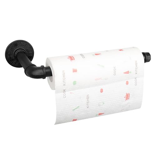 Industrial Iron Pipe Kitchen Paper Towel Holder, Vintage Farmhouse Heavy Duty DIY Industrial Rustic Wall Mount Paper Towel Rack for Kitchen Bathroom (1, Black)