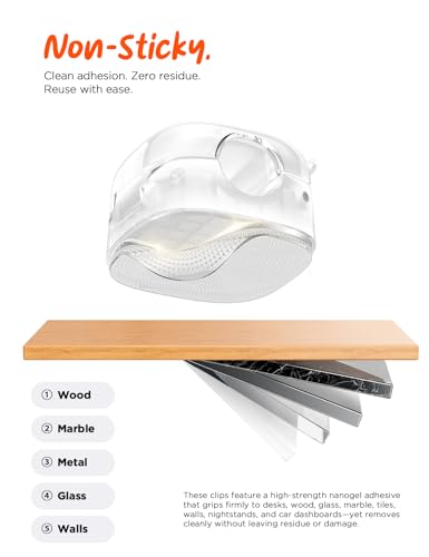 Cable Clips,8 Pack Cord Holder Cord Organizer [1s Lock & Strongest Adhesive] Spring Cord Clips Phone Charger Wire Desk Cable Management Nightstand Home Office School Decor Women Desk,Transparent Clear