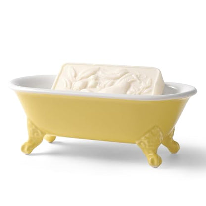 6.5" Ceramic Mini Decorative Clawfoot Bathtub Bar Soap Dish, Kitchen Sponge Holder and Shower Tray for Bathroom, 1 Pack(Yellow)