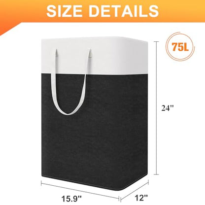 Laundry Basket 3-Pack, Laundry Hamper, 75L-Black | Clothes Laundry Hamper, Collapsible Laundry Basket, Freestanding laundry hamper with Handles, Towel Storage for Home or Dorm