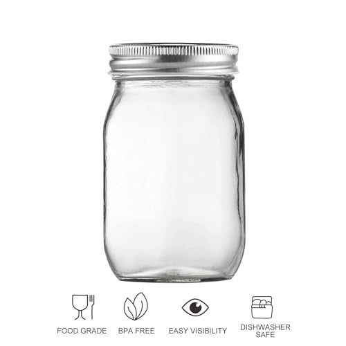 Glass Mason Jars, 16oz Regular Mouth Canning Jar with Airtight Lids, 4 Pack