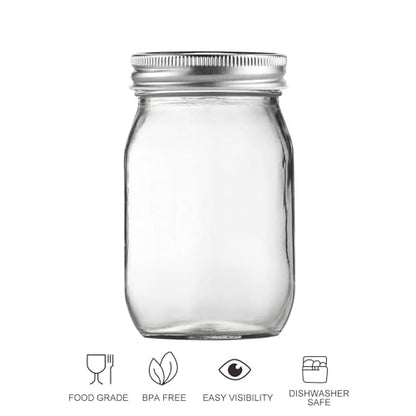 Glass Mason Jars, 16oz Regular Mouth Canning Jar with Airtight Lids, 4 Pack