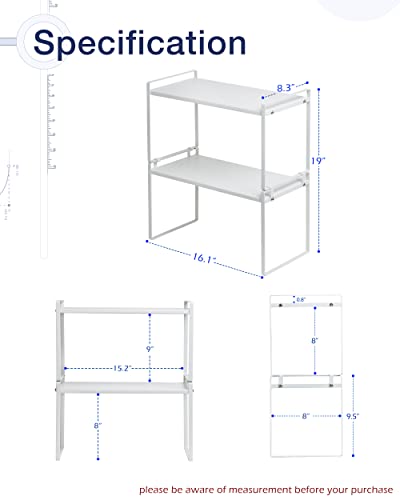 Stackable Cabinet Shelf Organizer 2 Pack, Standard... (2 Count | White | Iron)