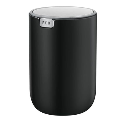 EKO Fandy 0.4 Gal/1.5L Mini Tabletop Trash Bin with Swing-Lid, Desktop Trash Can for Bathroom Countertop, Vanity, Coffee or Office, Small Garbage Bin (Black)