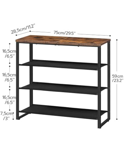 HOOBRO Shoe Rack, 4 Tier Shoe Storage Organizer with 3 Oxford Fabric Shelves and Top Panel, Holds 12-16 Pairs of Shoes for Entryway and Closet, Industrial, Rustic Brown BF47XJ01G1