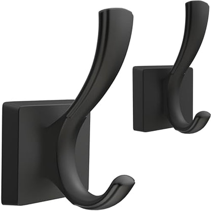 TOFIIGREM Black Towel Hooks, Coat Robe Hooks Bathroom Entryway Mudroom Pool Hooks for Wall Mount Hanging Towels Bathrobe Key Hat Backpack (2 Pack, Black)
