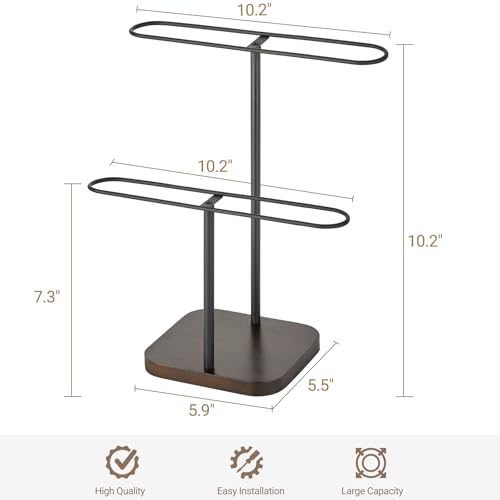 Mkono Sunglass Holder, Metal 2 Tier Glasses Rack Organizer Stand Storage | Space-Saving, Display 24 Eyewear Pairs, Sturdy Build, Wood Base, All Eyewear Types, Table, Desk, Countertop, Dresser, Bedroom