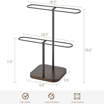 Mkono Sunglass Holder, Metal 2 Tier Glasses Rack Organizer Stand Storage | Space-Saving, Display 24 Eyewear Pairs, Sturdy Build, Wood Base, All Eyewear Types, Table, Desk, Countertop, Dresser, Bedroom