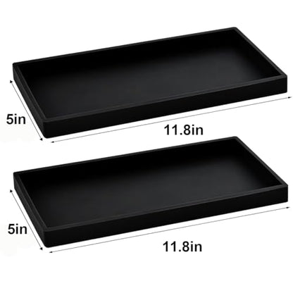 2PCS 11.8” L x 5” W Silicone Soap Dispenser Tray, Bathroom Sink Vanity Trays for Dresser Tops, Toilet, Small Black Tray for Scrubber, Lotion Bottles, Perfume, Jewelry, Candle, Key Trinket Ring-Black