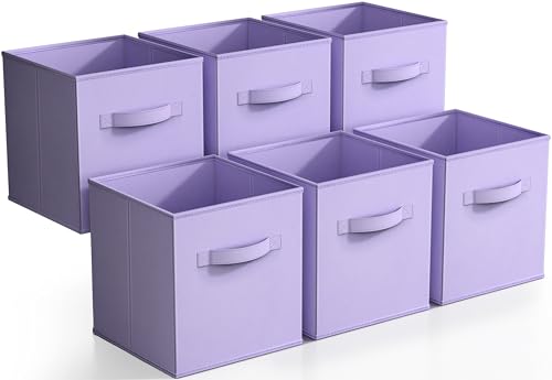 Sorbus Storage Cubes - 11 Inch Foldable Fabric Baskets for Organizing Pantry, Closet, Shelf, Toy Box, Cubby - 6 Collapsible Cloth Cube Storage Bins for Home, Nursery, Playroom, Bedroom (Pastel Purple)