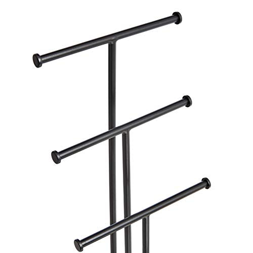 Amazon Basics Four-Tier Jewelry Organizer Tree Stand, Necklace Earring Bracelet Holder with Ring Storage, Walnut/Black