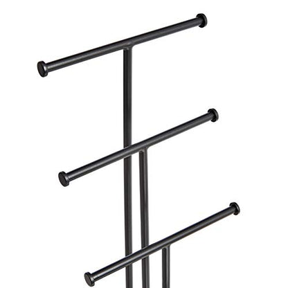 Amazon Basics Four-Tier Jewelry Organizer Tree Stand, Necklace Earring Bracelet Holder with Ring Storage, Walnut/Black