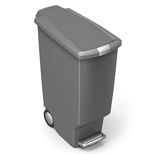 simplehuman 40 Liter / 10.6 Gallon Slim Kitchen Step Trash Can With Secure Slide Lock, Grey Plastic