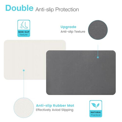 Premium Diatomite Stone Bath Mat, 23.6" x 15.4" Dark Gray | Non-slip, Natural Diatomaceous Earth & Quick Drying for Bathroom Bathtub Floor