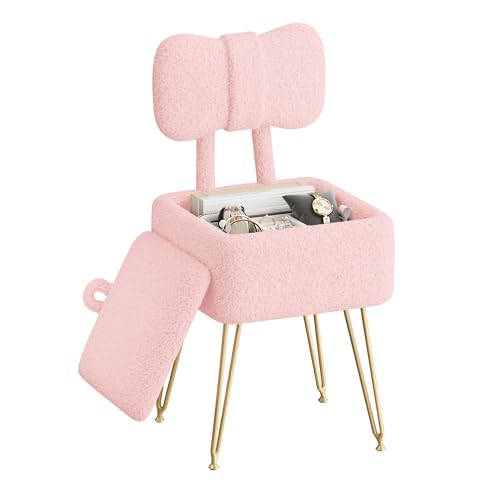 Small Vanity Stool Chair with Storage and Foldable... (Pink)