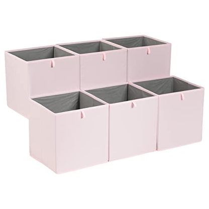 Amazon Basics Collapsible Cube Organizer Bins, Closet Storage Organizer Baskets for Shelves, Space-Saving, 13" x 15" x 13", Peony Pink, Pack of 6