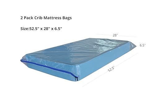 2 Pack Crib Mattress Storage Bags with Zipper, 4 Mil Thick Cover | Plastic Mattress Protector for Moving, Waterproof, Heavy Duty, Tear and Puncture Resistant, Long Term Use