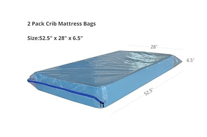 2 Pack Crib Mattress Storage Bags with Zipper, 4 Mil Thick Cover | Plastic Mattress Protector for Moving, Waterproof, Heavy Duty, Tear and Puncture Resistant, Long Term Use
