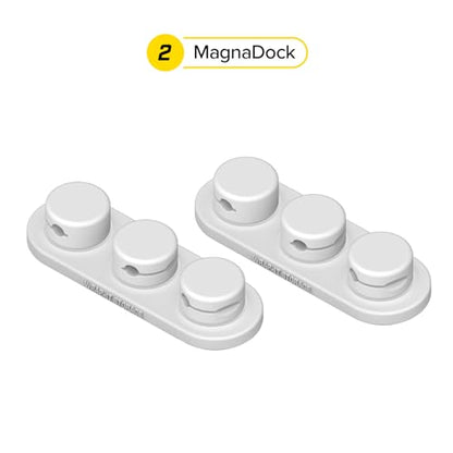 Wrap-It Storage MagnaDock Magnetic Cable Holder - 2-Pack (White) | Adhesive Cable Clips Cord Organizer Desktop Cord Holder for Nightstand Desk Cable Management