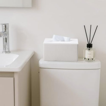 Extra Large Tissue Box Cover Rectangle, Ivory | Fits 180 to 230 Count Box of Tissues, PU Leather Tissue Holder with Magnetic Closure