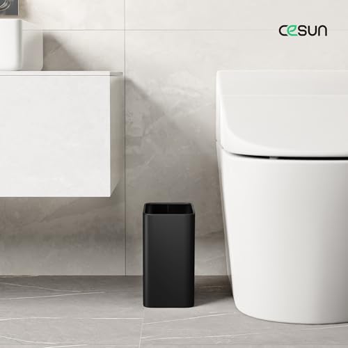 Cesun Small Bathroom Trash Can, 2.1 Gallons, Under Sink Wastebasket, Black | Quick Toss Open Top, Stainless Steel Garbage Can, Hand-Safe Rolled Edges, Metal Trash Bin for Office/Bedroom/Near Desk/RV