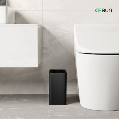 Cesun Small Bathroom Trash Can, 2.1 Gallons, Under Sink Wastebasket, Black | Quick Toss Open Top, Stainless Steel Garbage Can, Hand-Safe Rolled Edges, Metal Trash Bin for Office/Bedroom/Near Desk/RV