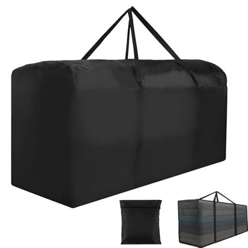 68" Extra Large Waterproof Outdoor Cushion Storage Bag, Heavy Duty Patio Furniture Cover with Zipper & Handles for Chair Cushions, Christmas Tree Storage, Pool Decor & Moving, Black/Beige (Black)