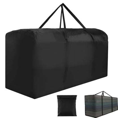 68" Extra Large Waterproof Outdoor Cushion Storage Bag, Heavy Duty Patio Furniture Cover with Zipper & Handles for Chair Cushions, Christmas Tree Storage, Pool Decor & Moving, Black/Beige (Black)