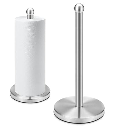 Paper Towel Holder Countertop, Freestanding Kitchen Paper Holder Stand, One-Handed Tear, Stainless Steel, Paper Towel Dispenser with Weighted Base for Standard Towel Rolls, Brushed Nickel