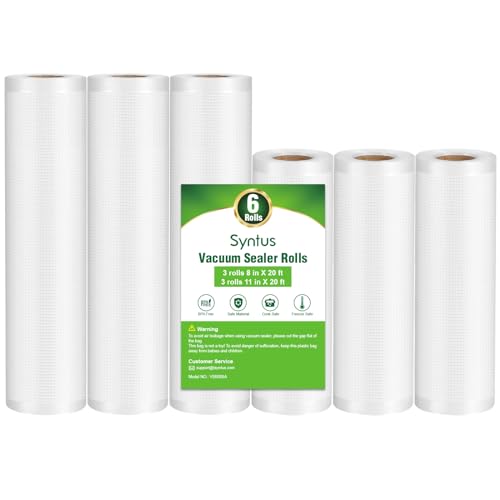 Vacuum Sealer Bags for Food, 3 Rolls 11" x 20' and... (6 Count | Clear)
